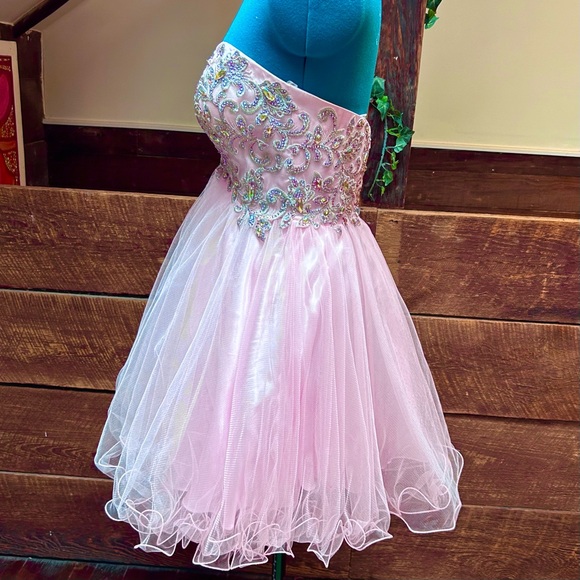 Ethereal Strapless Tulle Fairy Princess Pageant Mini Prom Dress Iridescent Gems - Picture 7 of 16